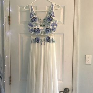 White and Blue Floral B. Smart Prom Dress